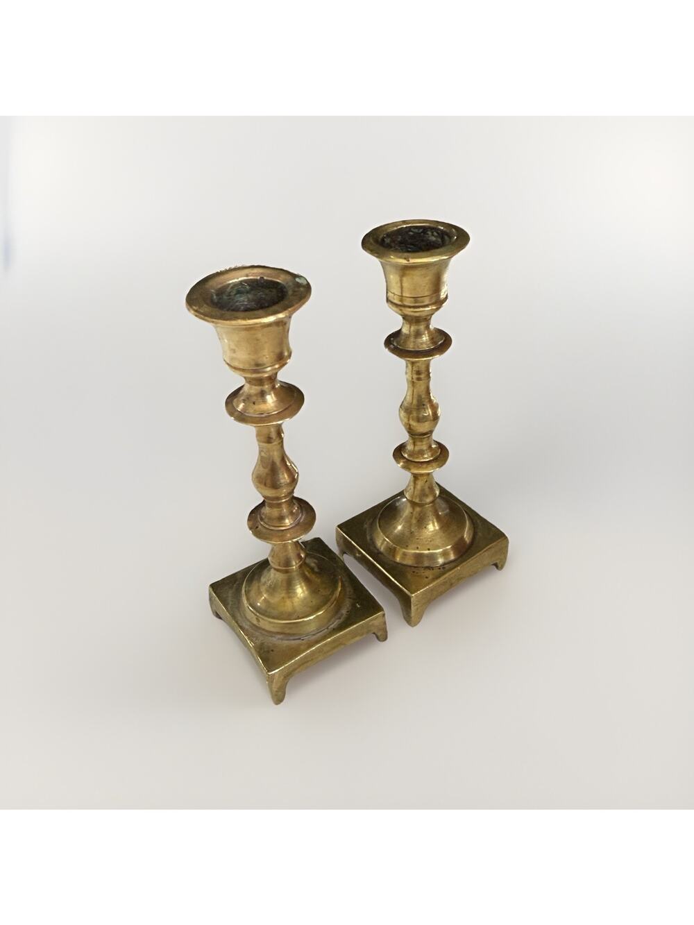 Vintage Mini Brass England English Candlestick Holders 4 1/4” Patina